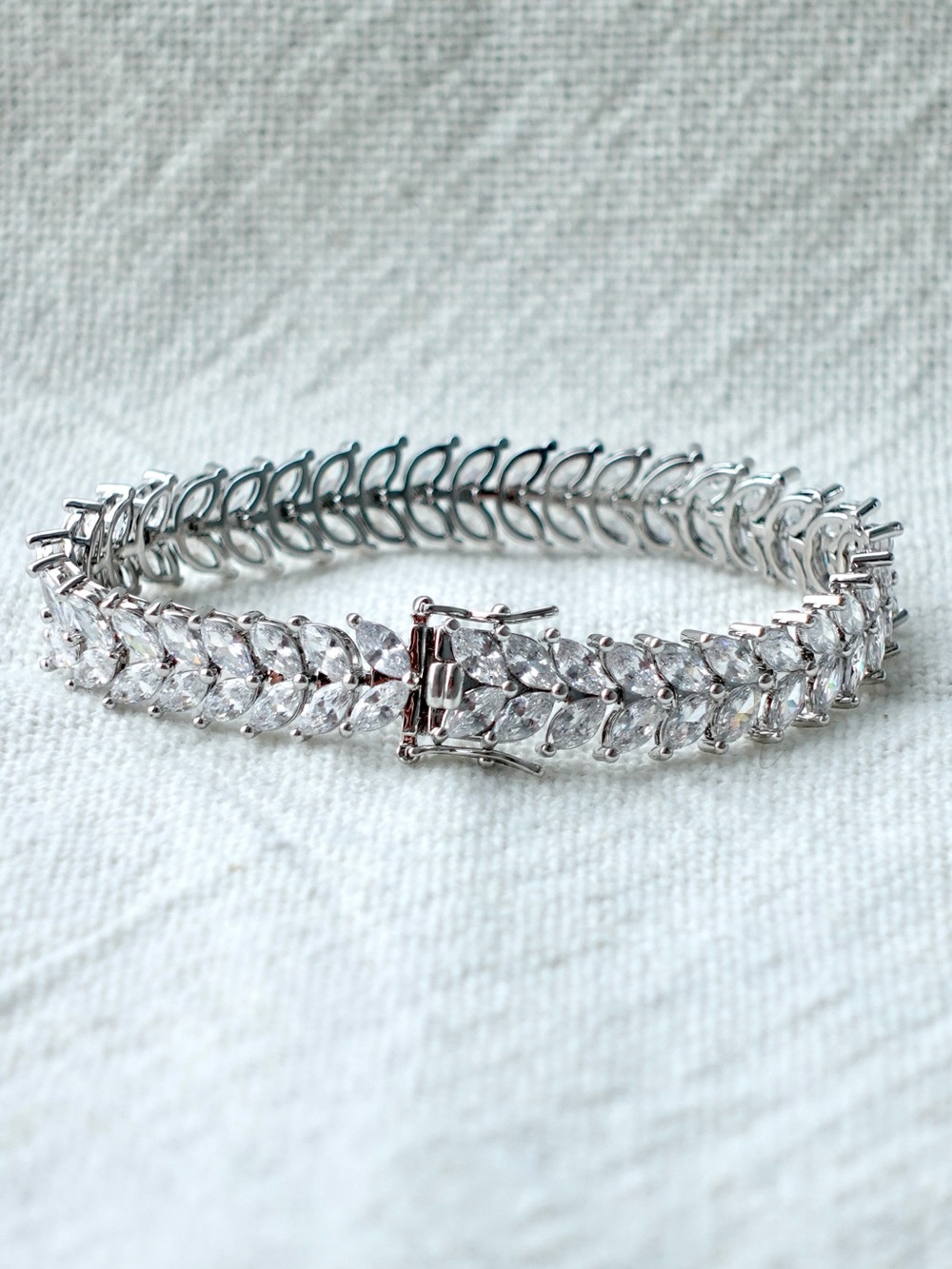 Silver Marquise Rhodium with Cubic Zirconia Tennis Bracelet - Picture 1 of 6